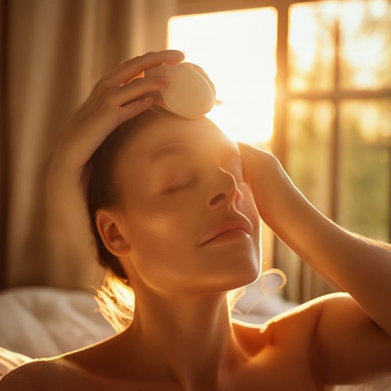 A woman relaxing with the Reverie scalp massager